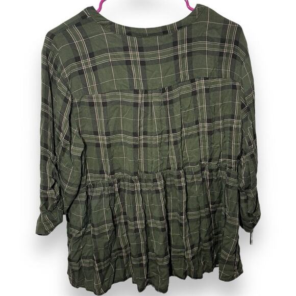 Torrid Plus Size Green Plaid V-Neck Babydoll Blouse Long Sleeve Casual Women - Picture 3 of 5